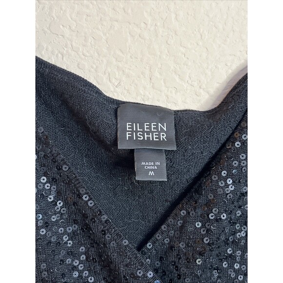 Eileen Fisher Black Sequin Silk Blend Surplice Neck Cami Tank Top Size M - Picture 6 of 10